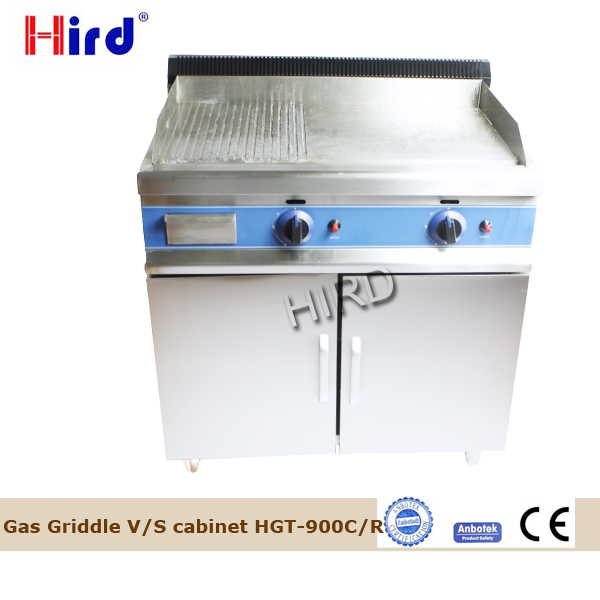 Half flat and half grooved Commercial gas griddle with Cabinet